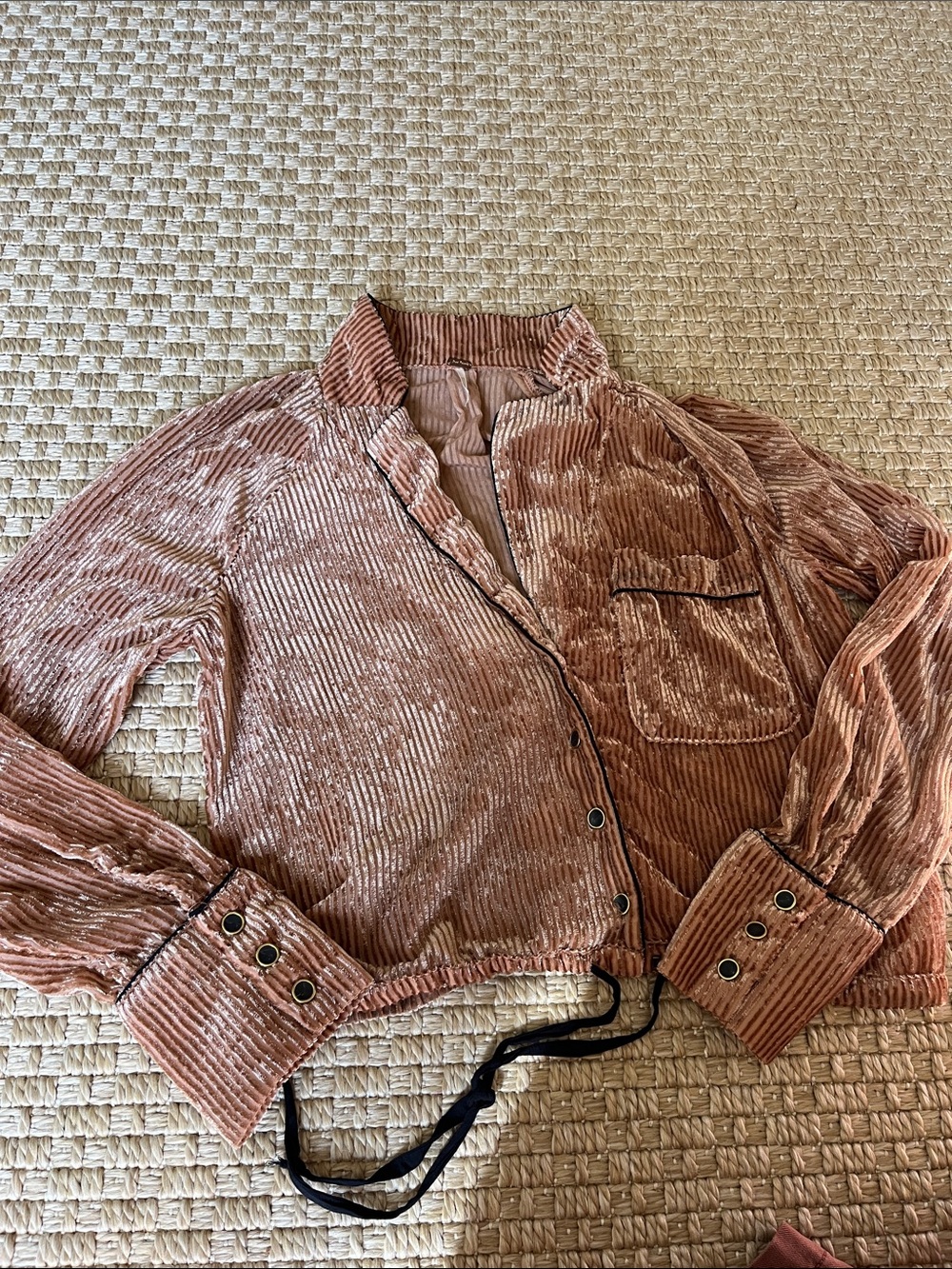 Cropped Velvet Ribbed Blouse in Dusty Rose
